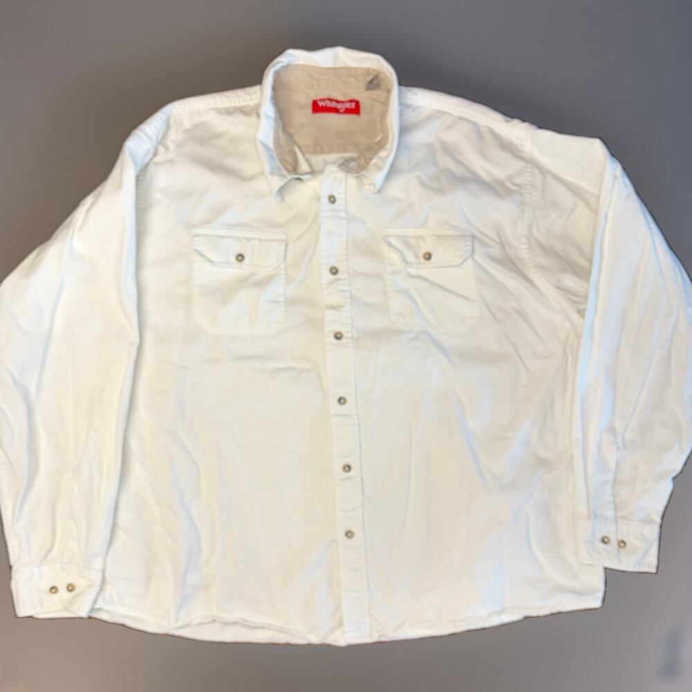 Wrangler Mens 3XL White Western Shirt 100% Cotton Long Sleeve Cowboy Workwear